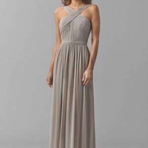 Watters & Watters Micah Dress Crinkle Chiffon Halter French Vanilla Sz 8 NWT